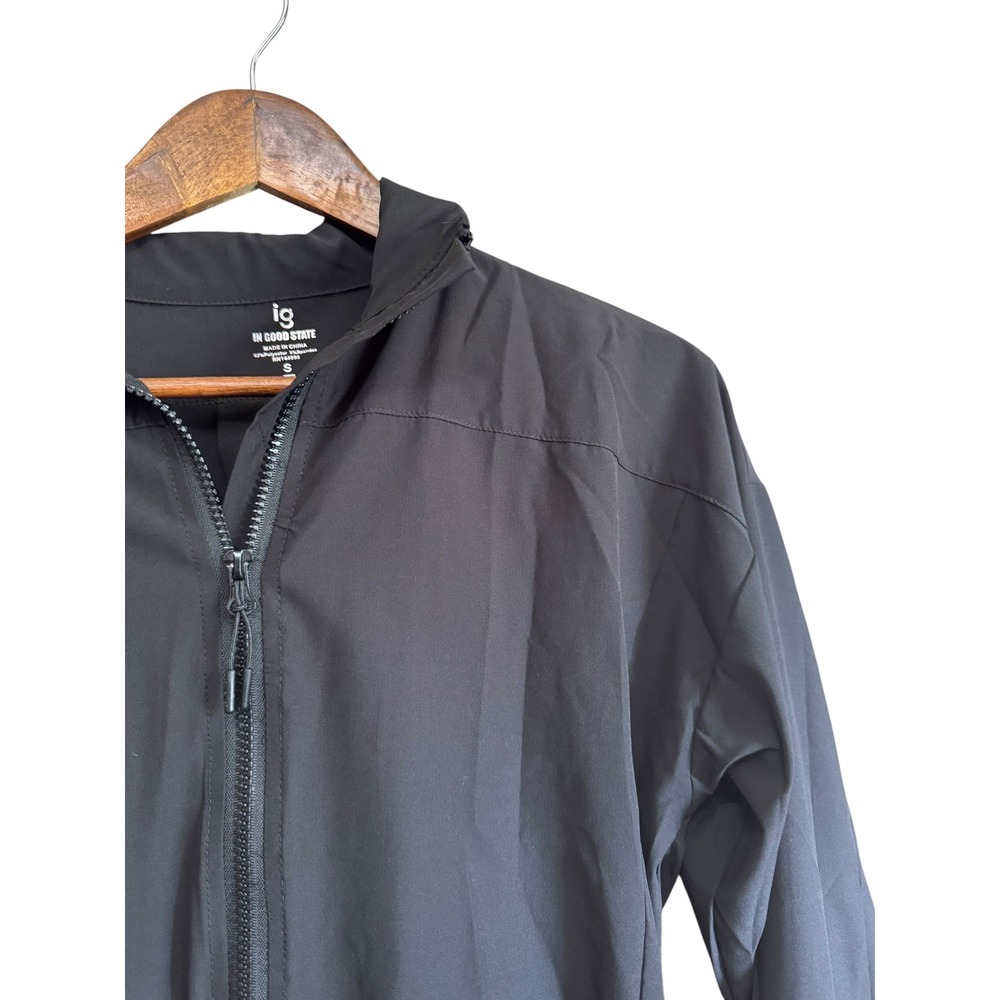 In Good State Windbreaker Jacket Womens Small Black Excellent Cropped Full Zip - Picture 2 of 8